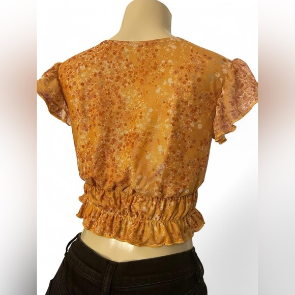 Gypsies & Moondust Orange Ruffled Cap Sleeve Crop Blouse - Picture 2 of 5